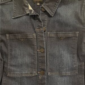 LIVERPOOL Jeans Company Dark Blue Denim Jacket Slightly Cropped Size Medium Moto